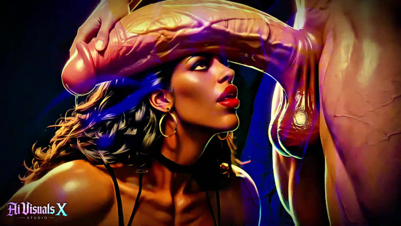 AI Visuals X: Dewi eboni bertetek besar - zakar putih menyembah Asmr gelap &amp; Kontras...