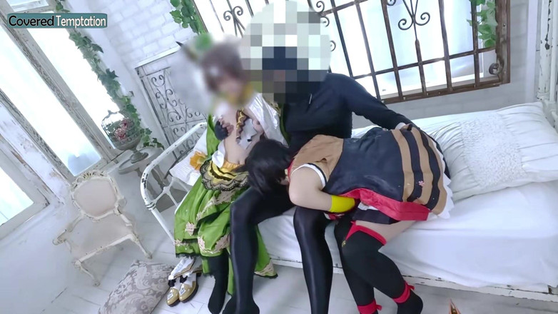 Sky Angel: Cosplay wanita dewasa seks bertiga dengan dua adegan kumpulan pasangan