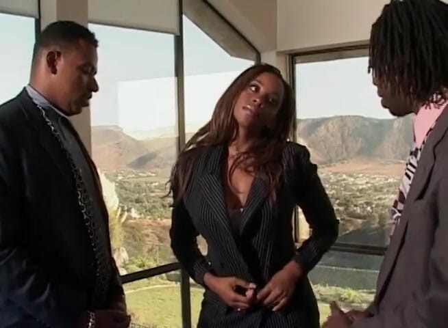 DP Darlings: Sexy black secretary helps out while they wait