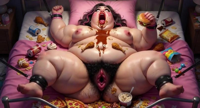 YOUR BEST FANTASY: Obese BBW in Bondage Surrounded by Food - Begging for Huge...
