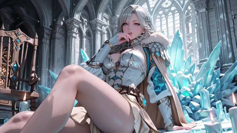 Seraphina Vale: Reina de hielo de pelo plateado! Arrodillado en el castillo...