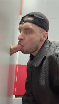 Scally Chav Boy in Leather Jacket Try Glory Hole in the First Time