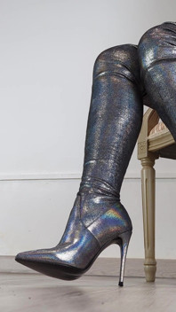 Gioca con le scarpe e cammina in holo tacco alto stivali alti (collezione di scarpe) - dame olga 4k (718)