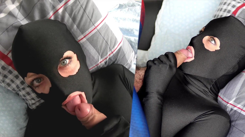Nylon Xtreme: Natacha Guapa in pompino completo nero zentai lycra