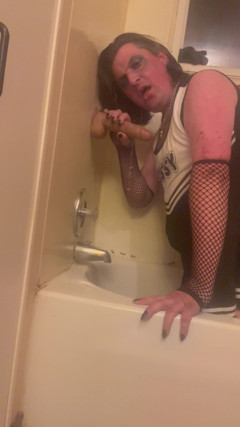 Trisha Trash CD Takes Massive Dildo Balls-deep - Sloppy Gagging, Drool-soaked Deepthroat thumbnail