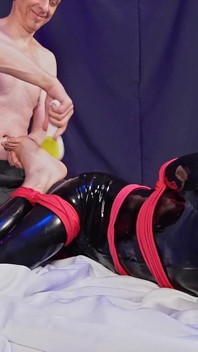 Nicky Roped Ballgagged and Tickled in Latex