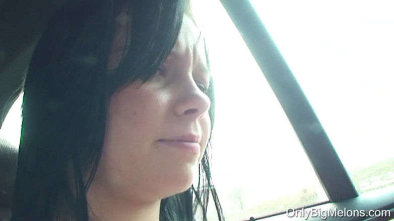 Only Big Melons: Bustyellen Nipple Play in Backseat