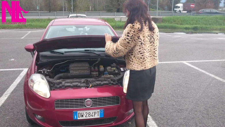 Nyllady: Sexy Speedy Driving in Patent Black Pumps and Seamed Black...