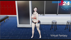 Virtual fantasy studio: Prsatá a prdelatá 3D sexy dívka s barevným tetováním se svléká...