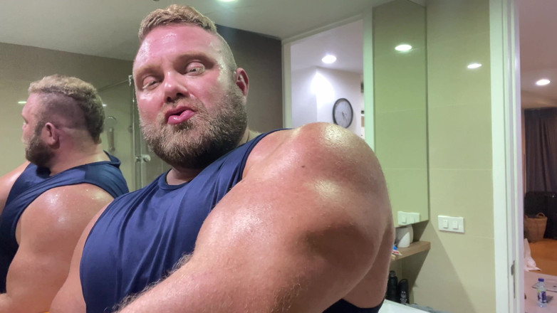 Jack stacked: Flexing in the Bathroom After the Gym!