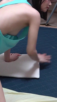 No Bra and Thong Panties Girl's Room, Indoor Camera in Japanese Girl's Apartment Showing Girl Doing Sexy Exercises in Mini Dress