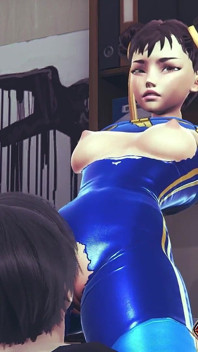 Chun Li Street Fighter 6 - Awek Anime Cosplay seksi dalam kostum lateks biru dijilat pepeknya melalui seluar ketat dengan orgasme