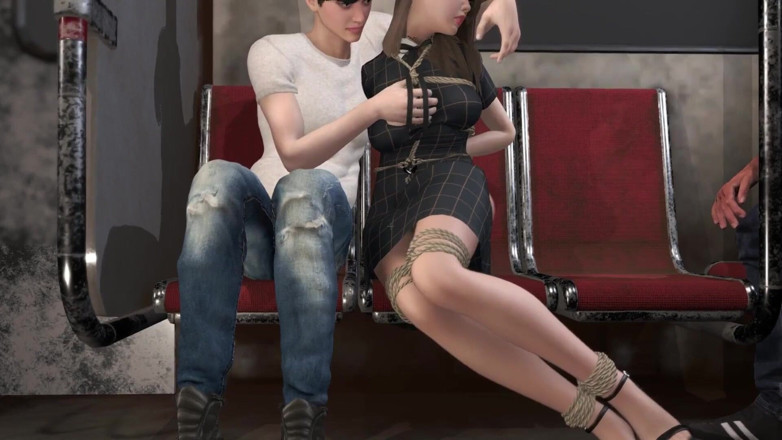 Why fuck so hard: 3 boyutlu seksi köle açık havada bandajlı sikiliyor
