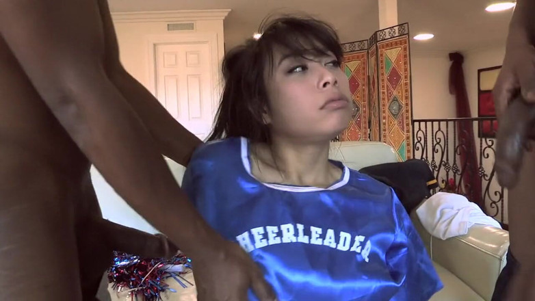 Radical Interracial: Two big black cocks for a hungry asian cheerleader