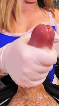 Cum in 27 Sec - How Long Can You Resist? Jerking off - Big Oiled Tits with White Gloves, Massive Cumshot, Post Orgasm