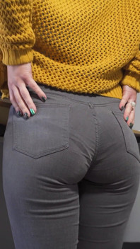 Hot Secretary in Tight Jeans Teases Ass with Visible Panty Line