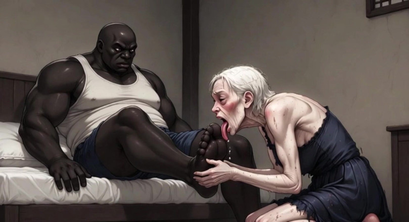 YOUR BEST FANTASY: 90 Year Old Granny Slave Licking Giant Black Man Feet -...