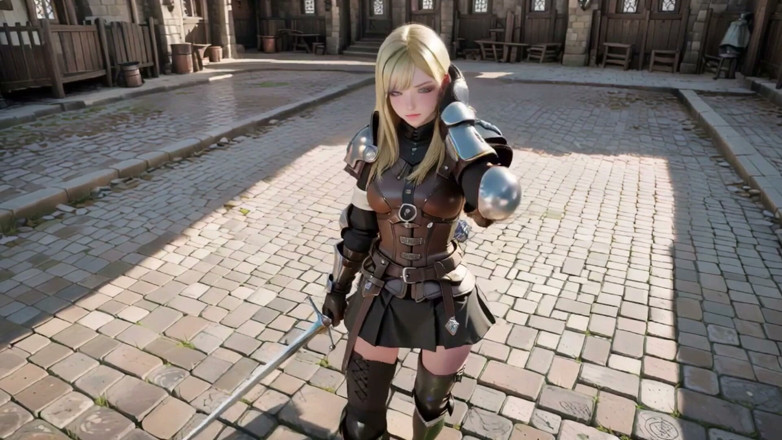 Seraphina Vale: Blonde Knight's Private Awakening! Kneeling in the Castle Courtyard, Sunlight...