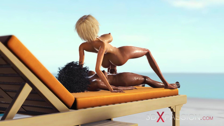 3dxpassion-transgender: Hot outdoor sex! 3d black shemale fucks hard a sexy college...