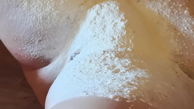 Bouncy Tits Action: Powder and slap her pussy hard
