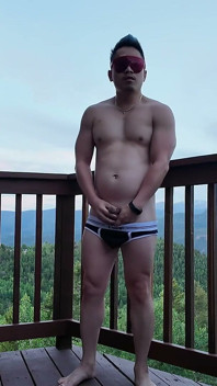 Asian Hunk's Balcony Flex & Cum