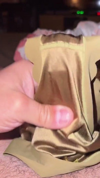 Cum in Silky Satin Green Panties