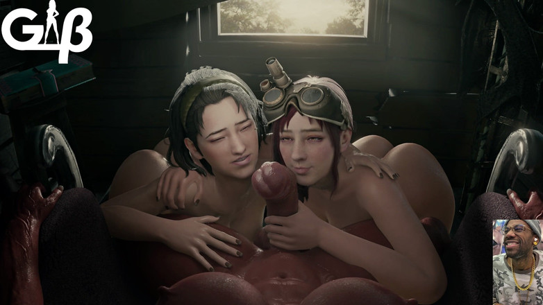 L6RD7BLU3 FUTA: 两个清扫荡妇舔舐一个大奶子变性大黑屌，疯狂的 Moxxi 深喉 amara 的鸡巴