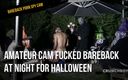 BAREBACK PORN SPY CAM: Amatörkamera knullad barbacka på natten för Halloween