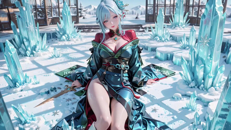 Seraphina Vale: Ice Throne! लाल-हरे गाउन में चांदी के बालों वाली मेज घुटने टेक रही है, नीले बालों वाली पार्टनर दायरे में छेड़ रही है!