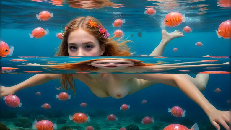 LustRender: Nude 18 Year Old Girls Swing Inside the Ocean