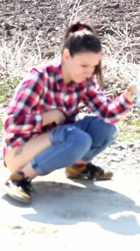 Desperate Girl with Full Bladder Has to Pee on a Dirt Road