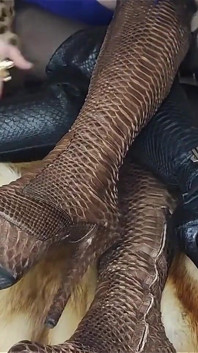 Two Gorgeous Girls Try on Expensive Luxury Fur Coats and Branded Python Leather Boots