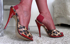 Lady Victoria Valente: JOI Cum on My Red Nylon Feet in Sexy Mules
