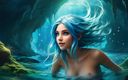 AI Girls: Beautiful Big Breasted Nude Elf Girl Exploring an Underwater Cave...