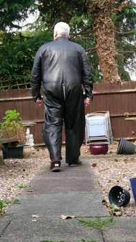 Leather Overalls in the Garden