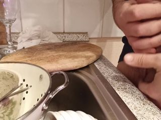 Kinky guy: Pee in Sink on Dishes. Foreskin Play