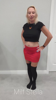 Black Thigh High Socks & Red Mini Skirt