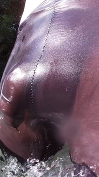 Jerking off in a Public River Untill I Drop a Massive Cumshot in My See Thru Leggings