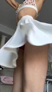 Slow Motion Skirt Twists Red Panties Sheer Bra