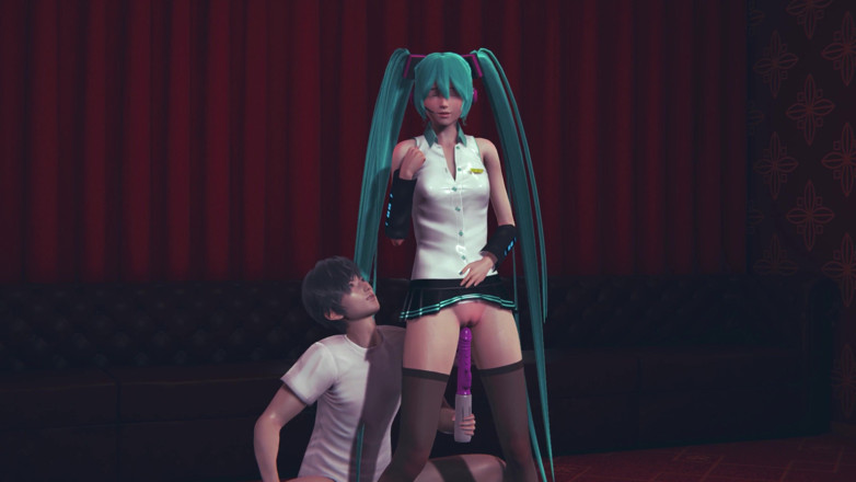 Waifu club 3D: Miku用振动器性交直到她射精