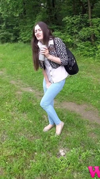 Skinny Girl Desperate to Pee and Afraid She Will Wet Her Jeans in the Forest