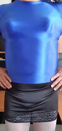 Modeling My Blue Spandex Blouse and Pointy Tits