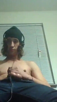 Headphones & Beanie on; Barechested and Stroking Lazily to Porn