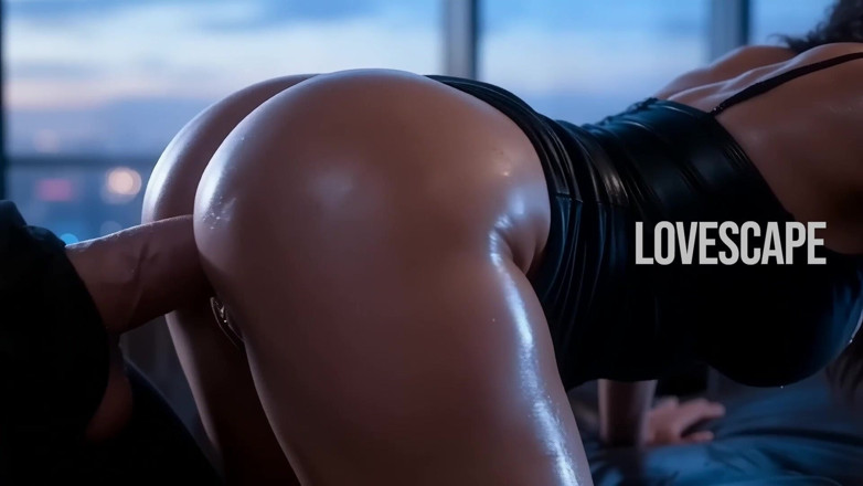 Lovescape: 丰满的黑发女郎在屋顶上勾引老板