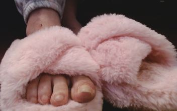 Toe Wiggling Pink Fuzzy Slippers