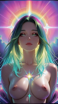 コズミックネオン美人肖像画、輝く瞳、夢のようなファンタジーAIアートスライドショー