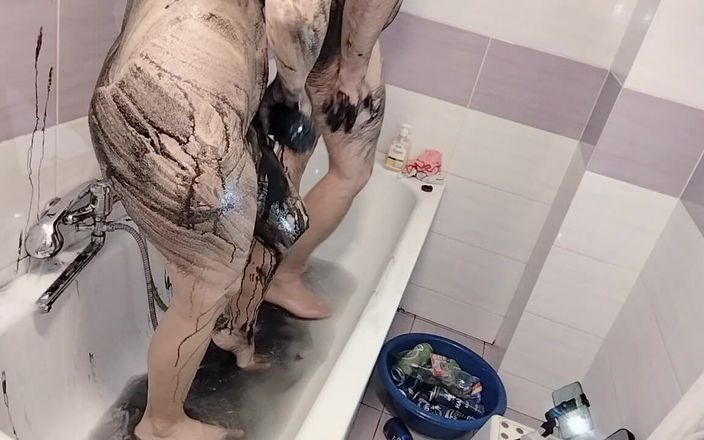 Amateur_MS: 목욕하는 아마추어 커플, 털이 무성한 보지의 아내, 큰 엉덩이, 거유.