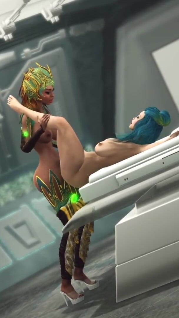 Futa alien plays with a young busty sexy hottie in the sci-fi lab (SciFi-X transgender)
