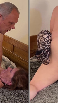 Oma's dildo neuken, tepellikken, missionaris creampie