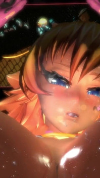 アニメの牛乳の女の子がセックスケージショーで立って犯される